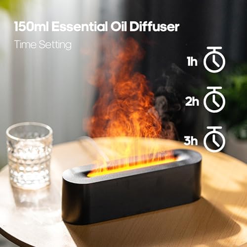 Essential Oil Diffusers,Flame Colorful Water Vapor Fire Fireplace Humidifier for Aromatherapy Aroma Therapy Machine Room Bedroom,Black Flame Diffuser for Essential Oils|B0CJRB26CW