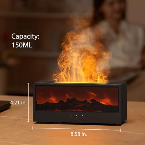 Essential Oil Diffuser Flame Colorful Water Vapor Fireplace Diffusers Fire Humidifier for Aromatherapy Aroma Therapy Machine (Black Fireplace (Short Version))|B0DQKQP2L5