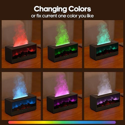 Essential Oil Diffuser Flame Colorful Water Vapor Fireplace Diffusers Fire Humidifier for Aromatherapy Aroma Therapy Machine (Black Fireplace (Short Version))|B0DQKQP2L5