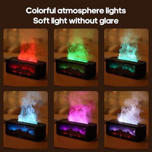 Essential Oil Diffuser Flame Colorful Water Vapor Fireplace Diffusers Fire Humidifier for Aromatherapy Aroma Therapy Machine (Black Fireplace (Long Version)|B0DGCZPYTP