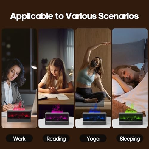Essential Oil Diffuser Flame Colorful Water Vapor Fireplace Diffusers Fire Humidifier for Aromatherapy Aroma Therapy Machine (Black Fireplace (Short Version))|B0DQKQP2L5