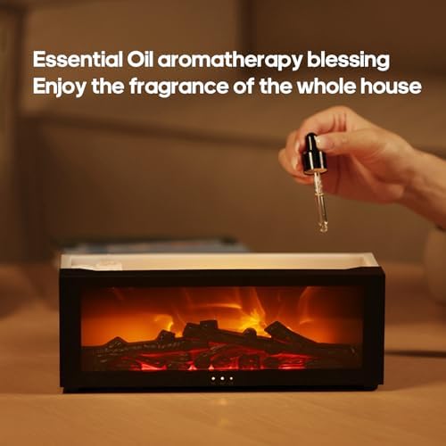 Essential Oil Diffuser Flame Colorful Water Vapor Fireplace Diffusers Fire Humidifier for Aromatherapy Aroma Therapy Machine (Black Fireplace (Long Version)|B0DGCZPYTP