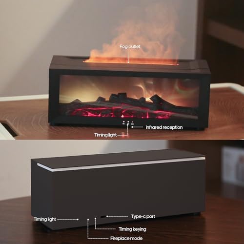 Essential Oil Diffuser Flame Colorful Water Vapor Fireplace Diffusers Fire Humidifier for Aromatherapy Aroma Therapy Machine (Black Fireplace (Long Version)|B0DGCZPYTP