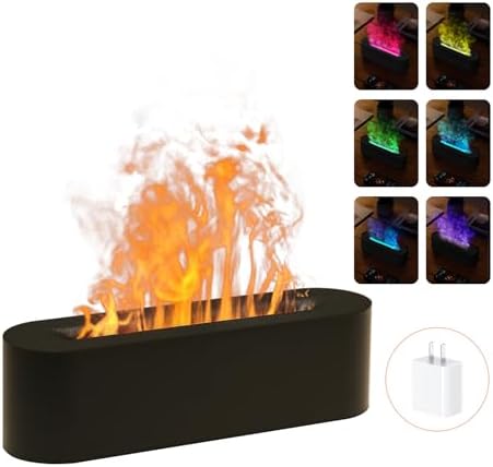 Essential Oil Diffuser Flame Colorful Water Vapor Fireplace Diffusers Fire Humidifier for Aromatherapy Aroma Therapy Machine (Black Fireplace (Short Version))|B0DQKQP2L5