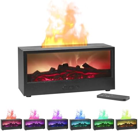 Essential Oil Diffuser Flame Colorful Water Vapor Fireplace Diffusers Fire Humidifier for Aromatherapy Aroma Therapy Machine (Black Fireplace (Short Version))|B0DQKQP2L5